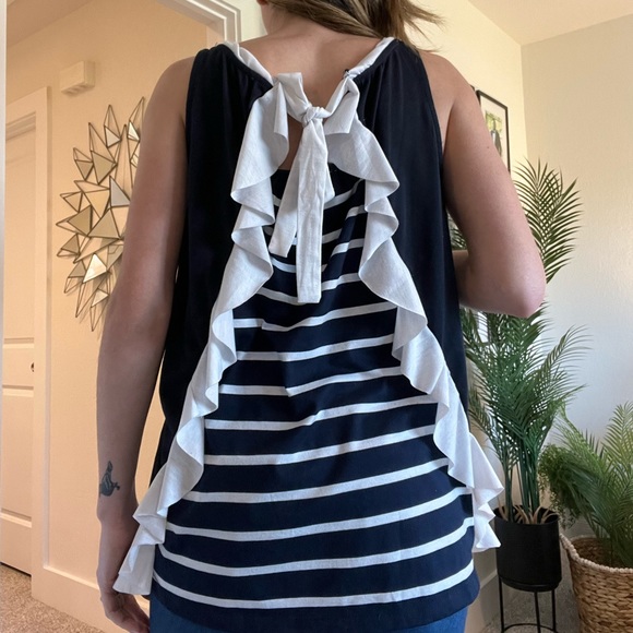 Navy & White Stripped Tunic Blouse - Picture 8 of 16